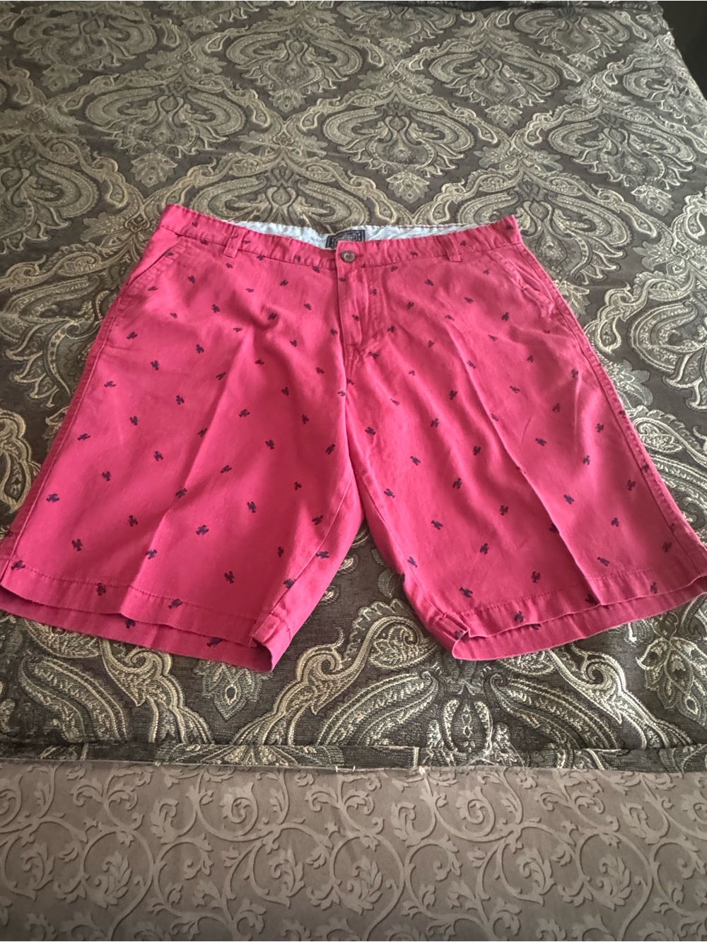 Men's Pink Flat Front Shorts with Embroidery